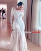 Abiti da sposa a sirena con una spalla in pizzo retrò Arabia Saudita Illusion maniche lunghe in tulle con strascico Abiti da sposa Spring260V