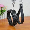 PU Leather 2quot Width Large Dog Collar Sharp Spikes Studded Medium Big Dog Collar and Leash Lead Set 201030193x3344964