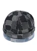 Ball Caps Retro Plaid Contrast Washed Denim Docker Cap Distressed Rolled Cuff Skull Hat M89E