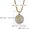 Iced Out Round Pendant Necklace Bitcoin Symbol Gold Plated Mens Hip Hop Necklaces Jewelry