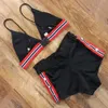 Conjunto de bikini de cintura alta Push Up Traje de baño deportivo Halter Top Micro Biquini Sólido Boxer Traje de baño Mujeres Sexy Traje de baño Ropa de playa T200508