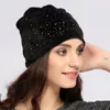 New Women's Beanie Hat Casual Velvet Beanie For Women Shine Rhinestones Beanies Balaclava Bonnet Cap Female