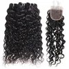 Ishow Brazilian Water Wave Hair com 4 * 4 Fechamento de Laço Pacotes de Cabelo Humano com Encerramento Peruano Ondulado Human Human Extensions