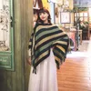 Bufandas Raya Jersey Capa Poncho Mujeres 2021 Otoño Invierno Outwear Casual Borla Cálido Jersey Tejer Vintage Capes Bufanda para suéter