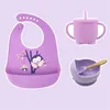 Baby Silicone Bib Feeding Set Baby Bowl Lepel Cup Hoge Kwaliteit Siliconen BPA-Gratis Waterdichte Draagbare Servies voor kinderen LJ201221