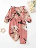 Baby 1pc Floral Print Ruffle Trim Bishop Sleeve Jumpsuit Hon
