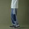 メンズジーンズ韓国人男性ファッションパッチワークマンカジュアルハーレムパンツ原宿デニムルーズストレートズボンオスブラック2xl1