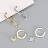 Schmuck Ohrringe Hoop Huggie Damen Designer 925 Sterling Silber Stern Mond Weihnachten Asymmetrisch Cool Wind