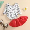 kids Clothing Sets girls Valentine's Day outfits infant toddler love heart print Romper Tops+PU leather skirts 2pcs/set summer Spring Autumn baby Clothes