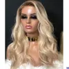 #60 Platinum blond bob peruk peruansk remy 13x6 spets främre mänskliga hår peruk för kvinnors kroppsvåg förplucked hårfäste