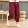 Hommes grande taille coton lin sarouel Style japonais survêtement pantalon 2020 homme Streetwear ample été solide pantalon 5XL