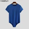 Moda męska body t-shirty seksowna rozrywka z krótkim rękawem O Neck Fitness T-shirt mężczyźni jednolity kolor wygodna bielizna 5XL INCERUN1