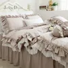 Top Luxury European Khaki bedding set ruffle lace duvet cover bedding elegant bedspread bed sheet for wedding decor bed clothes T200706