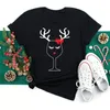 Bicchiere da vino T-shirt natalizia Cappello T-shirt da donna Fashion Lady Holiday Buon anno Top Cartoon Female Black