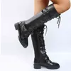 Boot masywne platformy skórzane buty do kolan kobiety Retro Punk wysokość zwiększenie długa kobieta zasznurować botki zimowe Botas Mujer 22