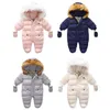 Children Winter Jumpsuit Fur Hood Baby Girl Boy Snowsuit Russian Winter Infant Outerwear Ovealls Baby Thick Rompers with Gloves LJ201023