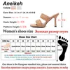 Aneikeh 2020 PU lederen gevlochten hoge hak slippers vrouwen party schoenen vrouw cross woof vouwen muilezels sexy dunne hak slippers 41 42 x1020