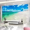 Muro Paisagem costume Mural Blue Sky White Clouds Sea Water Beach Pintura Moderna Quarto Sala Sofá TV de Fundo Wallpaper