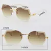 3.0 Thick Carved Lens Sunglasses Rimless Metal Mix Aztec Black Plank Sun glasses Unisex Optical cat eye 18K Gold Frames UV400 Slim and Elongated Triangle Lenses Female