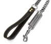 Forte grande laisse de chien 316 en acier inoxydable Doberman Pitbull Bulldog collier en cuir plomb qualité accessoires pour chiens de compagnie laisse en métal 20277T