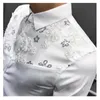 Spring Autumn Lace Split Floral Shirt Men Long Sleeve Frisyr svart vit manlig skjorta Camisa Social Masculina Slim Fit V3101301B