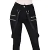 Hohe Taille Hosen Frauen Schwarz Dünne Hosen Gürtel Streetwear Frau Lange Hosen Vintage Bleistift Hosen Punk Gothic Hosen Jogger 201109