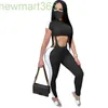 Nya kvinnor 2-stycken Set Designer midja exponerad kort ärm Suspender Trousers Tracksuit Club Fashion Tight Long Pants Casual Sports Suit N01