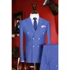 Mensdräkter med byxor dubbelbröst ankomster Slim fit män passar Summer Groom Wear Blue Stripe Blazer Pant 3XL Plus 201106