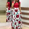 Hilorill Kobiety Letnie Długa Dress Floral Print Bohemian Beach Maxi Dress Patchwork Krótki Rękaw Sukienki Vestidos Verano 2020 LJ200818