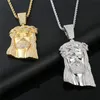 Plaqué Or 18K Grande Taille Jésus Collier Pendentif Solide Retour Hommes Hip Hop Bijoux Cadeau avec Corde Chaîne