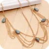 Boho Turquoise Headband Layered Tassel Head Chain Festival Hair Accessories for Women and Girls (Gold)