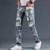 جينز جديد أزياء الرجال المصمم بلو جينز نحيل ممزق دمرت تمتد صالح سليم الهيب هوب سروال مع ثقوب للرجال شحن مجاني