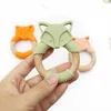 Fox Silicone Teether and Wood Teething Ring Baby Chewable Toys Wood Ring Food Grade Silicone Soother Infant Gifts M2975