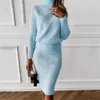 TYHUR Autumn Women s Knitting Costume Turtleneck Solid Color Pullover Sweater Slim Skirt Two Piece Set LJ201125