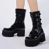 Brand New Plus Size 44 Platform Square High Heels Cool Design Buckles Motorcycles Boot Fashion Winter Boots Shoes Women1