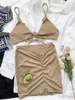 sexy swimsuit, swim bikini swimwear, swimming beachwear Three-piece suit drawstring skirt and bikiniset simple summer fashion swimsuits bikinis for girls