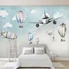 3D sur mesure Photo Wallpaper Cartoon Avion Montgolfières Enfants Chambre Chambre chevet Papier peint non tissé Papel De Parede