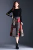 Plus la taille taille haute mi épaissir laine jupe femmes automne hiver Aline laine jupe femme rouge imprimer poche dame jupe T200324