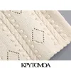 kpytomoa女性ファッション花柄の刺繍クロップドニットセーターヴィンテージoネックショートスリーブ女性プルオーバーシックトップ210203