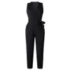 Womail Dames Sexy Mouwloze V-hals Pocket Lace Up Long Jumpsuit Overalls Body Pak Witte Causale Rompertjes Zomer Zwart T200509