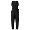 Mulheres Mulheres Sexy Sem Mangas V Neck Pocket Lace Up Longo Jumpsuit Macacão Suit Body White Causal Macacões Verão Preto T200509