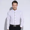 黒い配管のポケットが付いている男性のドレスシャツ縞模様のカラー（マンダリンカラー） - レスデザインカジュアルシン長袖スタンダードフィットシャツ
