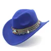 Chapeau de Cowboy occidental creux en laine pour enfants, avec ceinture à pompon, chapeau de Jazz pour filles, casquette Sombrero, taille 5254CM, pour 48 ans 5914993