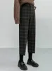 Szczęście jesienne zimowe kobiety Plaid Pencil Pants wełniane proste spodnie Kobiece Wysoka talia luźna w stylu Anglii w stylu kostki 220211