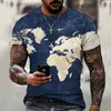 designer Men's T-Shirts Summer new European American personalized short-sleeved pattern printing three-dimensional creative map 3d men's t-shirt