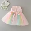 Robes de princesse formelles pour bébé fille arc-en-ciel tulle robe de fête d'anniversaire robe de fille de bébé vêtements de bébé 3- LJ201222