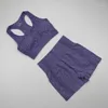 Ropa de entrenamiento para mujer, trajes deportivos de Yoga sin costuras, sujetador deportivo, Top + pantalones cortos de Fitness de cintura alta, conjunto de gimnasio de 2 piezas, ropa deportiva para correr1