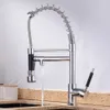 Kitchen Faucets Chrome Brass Faucets for Kitchen Sink Single Lever Pull Out Spring Spout Mixers Tap Hot Cold Water Crane T200424