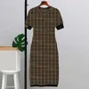 Letters Knit Dress Summer Short Sleeve Hip Cover Dress for Women Street Style Holiday Knitted Dresses2739