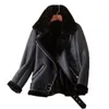 Ailegogo manteaux d'hiver femmes épaisseur Faux cuir fourrure en peau de mouton femme fourrure veste en cuir aviateur Outwear Casaco Feminino 210201